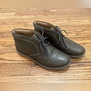 Clarks Unstructured Women’s Ankle Boots Laced Up Leather Tan Flat Round …